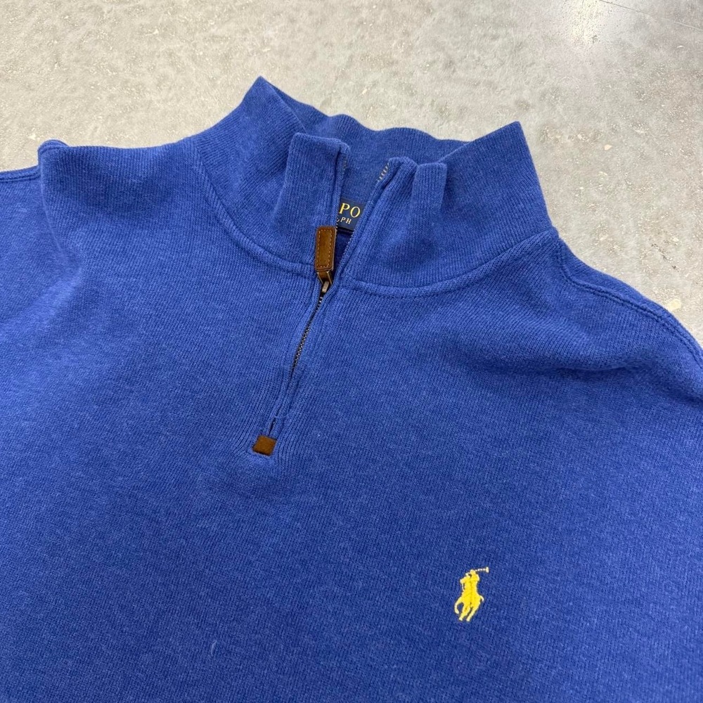 Polo Ralph Lauren Mens XXL Royal Blue Quarter Zip Pullover Yellow Pony Logo